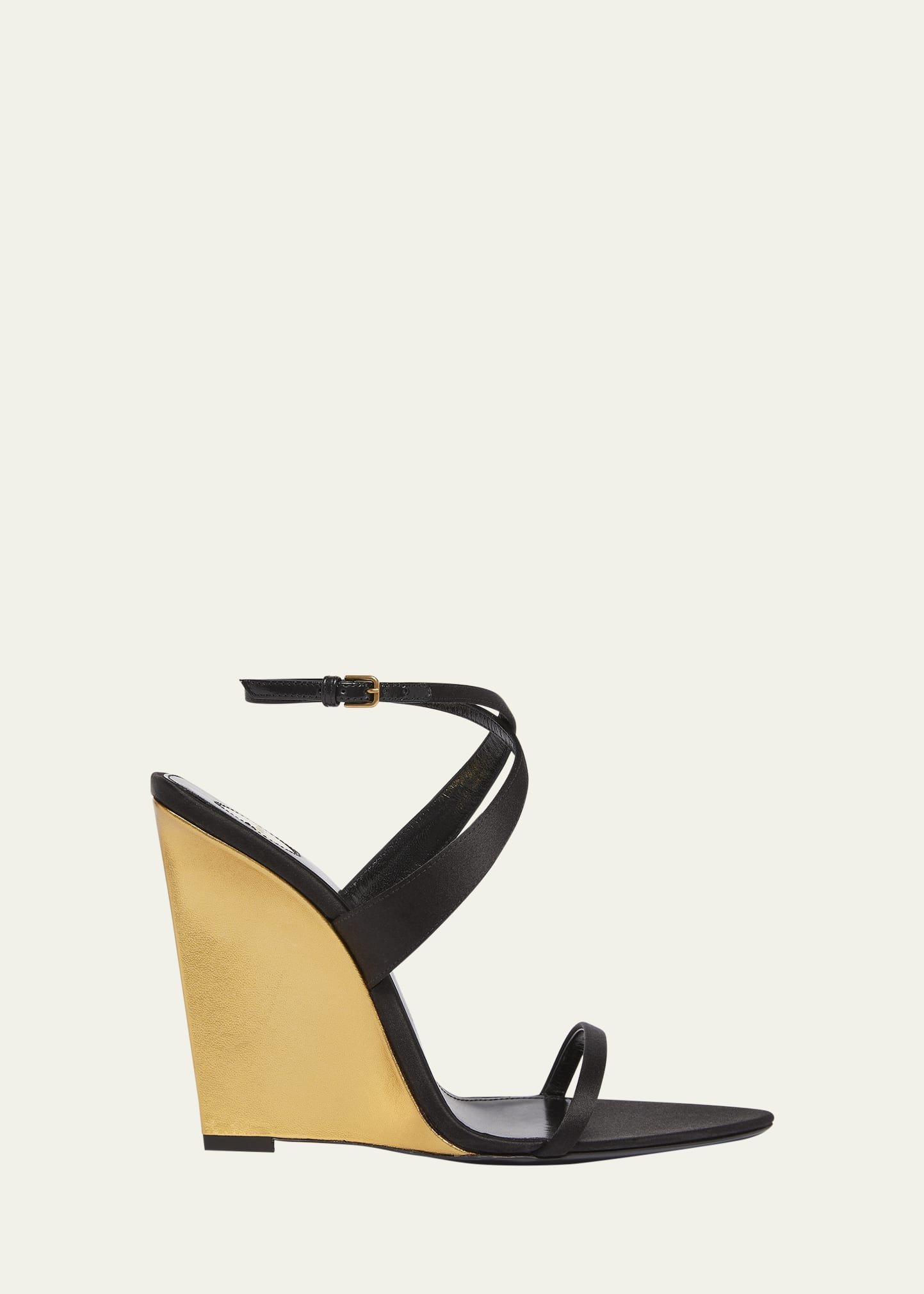 Saint Laurent Salome Satin Strappy Wedge Sandals | Bergdorf Goodman