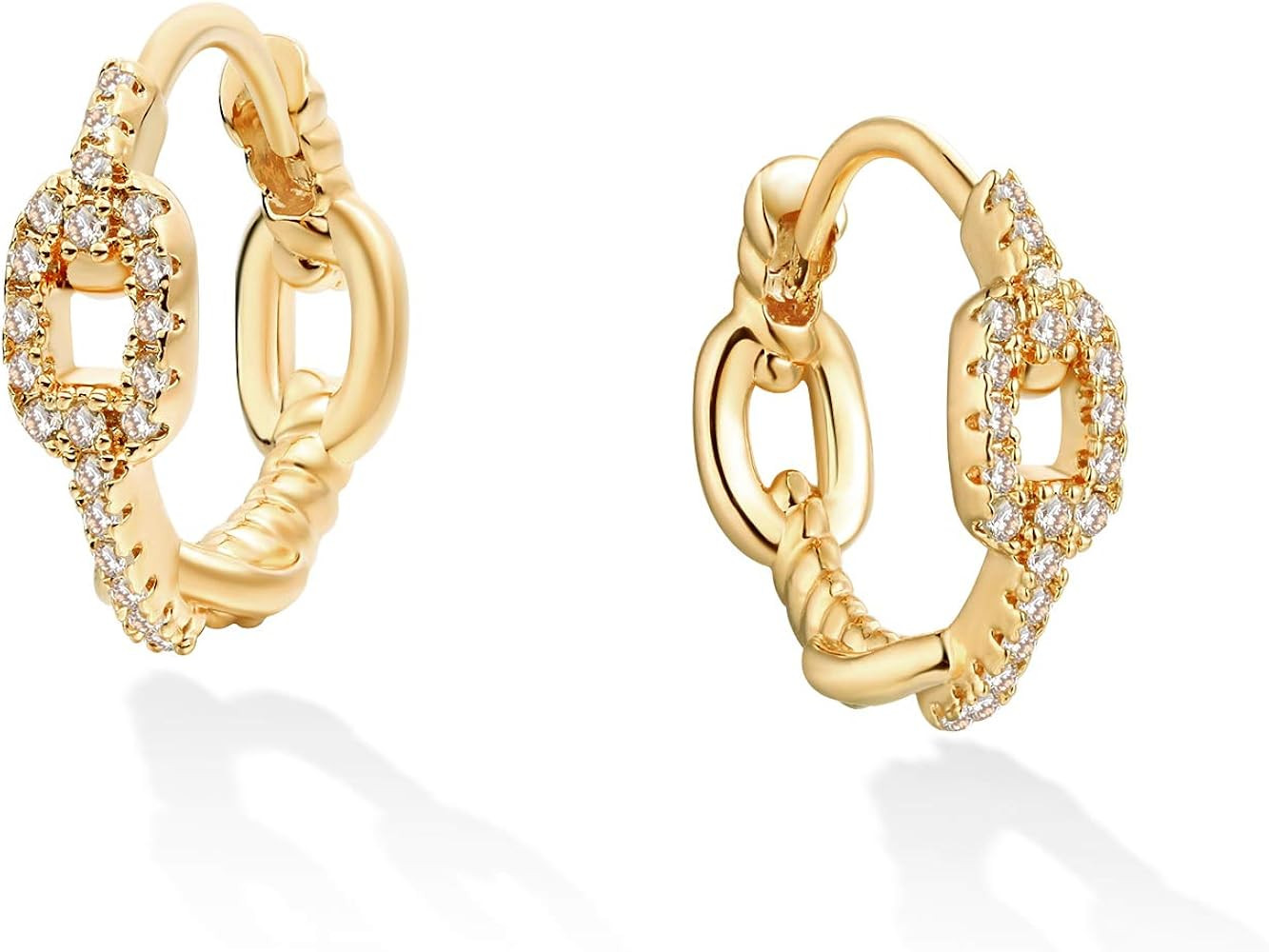 WEARON 14K Gold Plated Huggie Earrings for Women Personality Simplicity Twisted Chain Hoop Earrings  | Amazon (US)