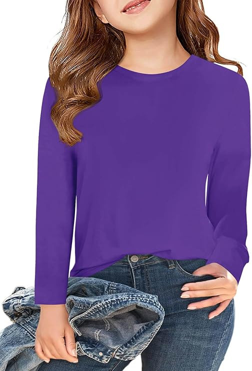 Haloumoning Girls Long Sleeve T Shirts Kids Fall Tops Crewneck Basic Tees 5-14Y | Amazon (US)