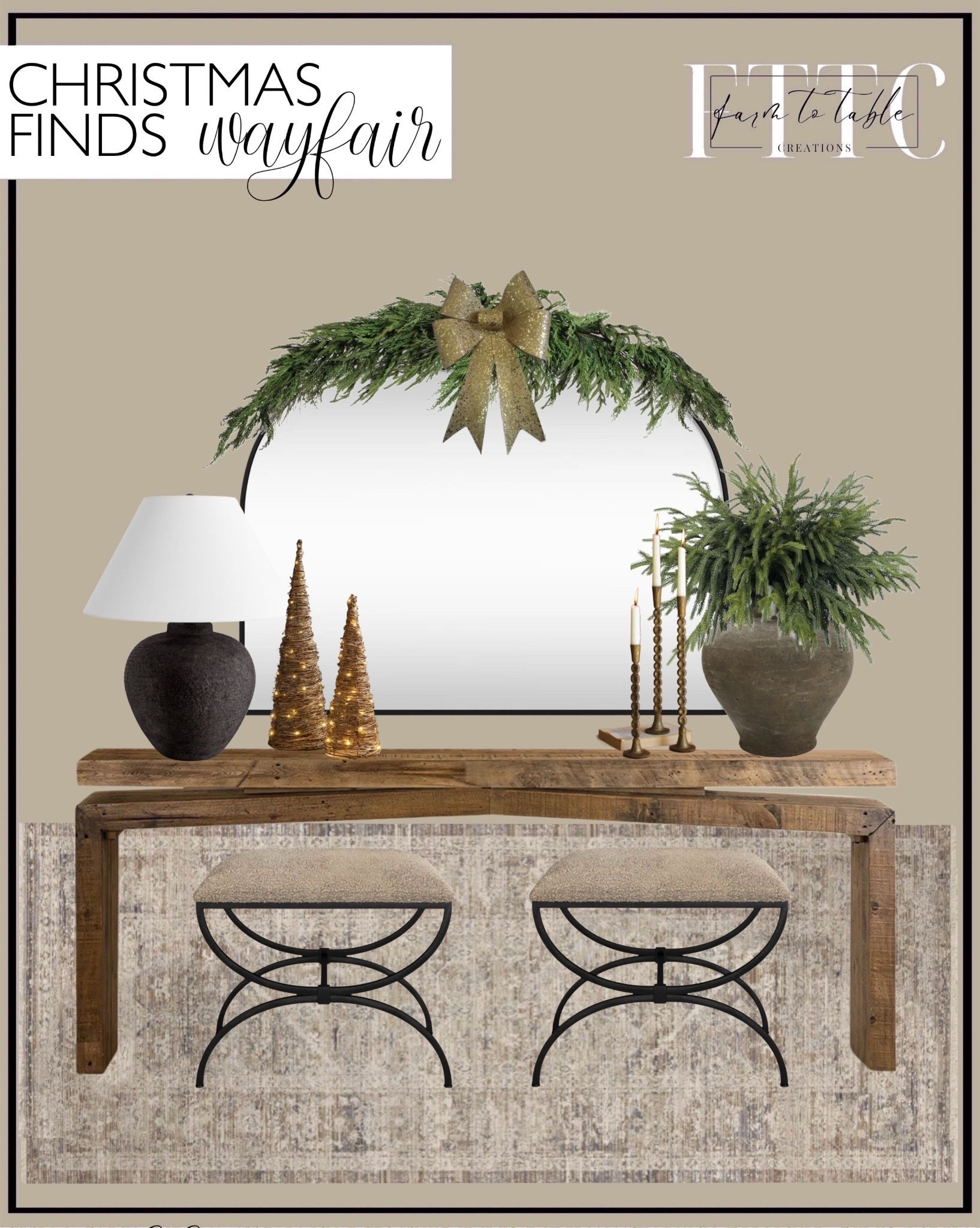 Wayfair Christmas Console Styling Ideas
Follow @farmtotablecreations on Instagram for more holiday home inspiration 🤍

Classic and cozy Christmas styling using all Wayfair finds — from the rustic wood console and textured stools to the glimmering gold trees and the statement greenery swag topped with a sparkling bow. Perfect for bringing timeless charm to your entryway or living space this holiday season.

#wayfair #wayfairfinds #wayfairhome #holidaydecor #christmasdecor #entrywaydecor #consoledecor #neutralchristmas #modernorganicstyle #holidayhome #christmasinspo #christmasstyling #livingroomdecor #neutralhome



#LTKHoliday #LTKHome #LTKSaleAlert