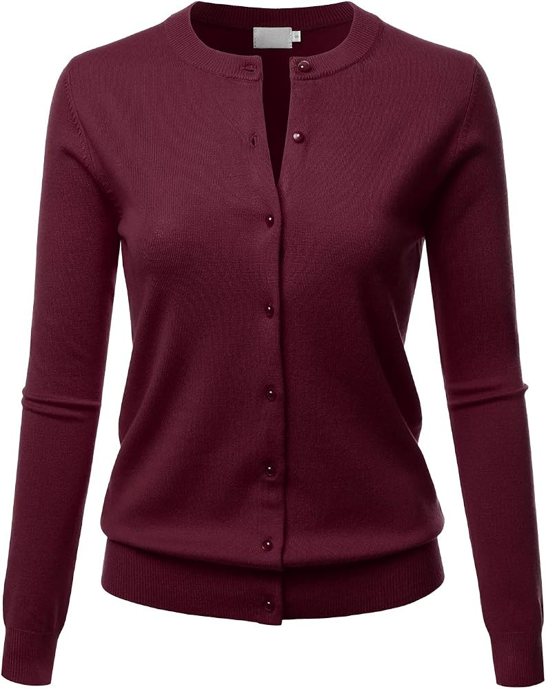 LALABEE Women's Crew Neck Gem Button Long Sleeve Soft Knit Cardigan Sweater | Amazon (US)