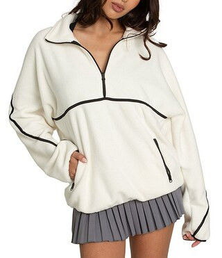 GOLD HINGE Minimalistic Brushed Fleece Half-Zip Long Sleeve Oversized Pullover | Dillard's | Dillard's