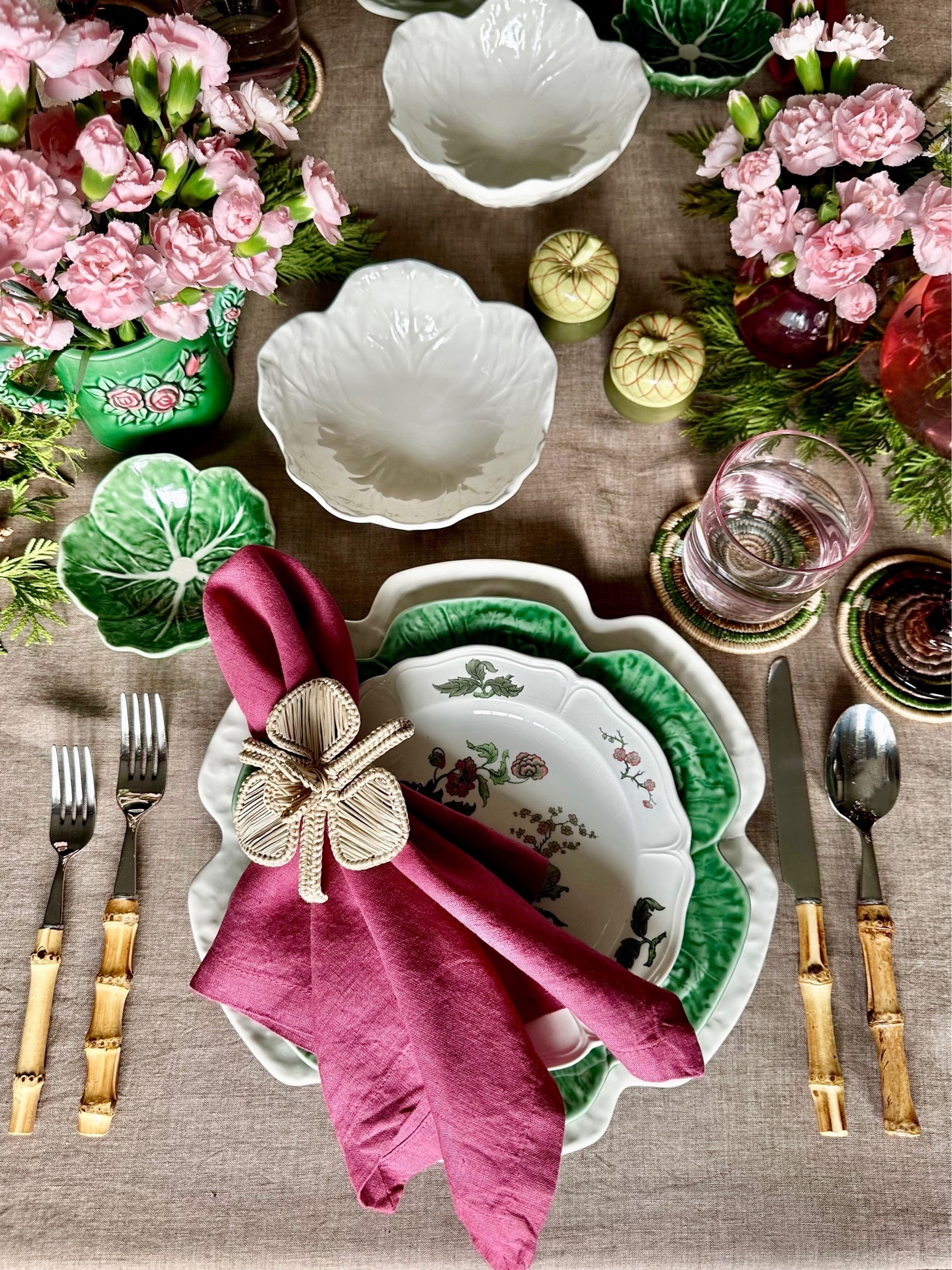 Happy Monday.
Table for 2 Inspiration 🌸🍂🍃

Cozy tablescape with luxurious linens , cabbageware, fresh flowers and few garden pine sprigs. 

Tablecloth  & Napkins from www.AllCottonandLinen.com
 Use code CASA20 for 20% discount on your entire purchase 

Have a wonderful week. 
- Cheche 🌸
#LTKCyberWeek

#LTKSeasonal #LTKhome
