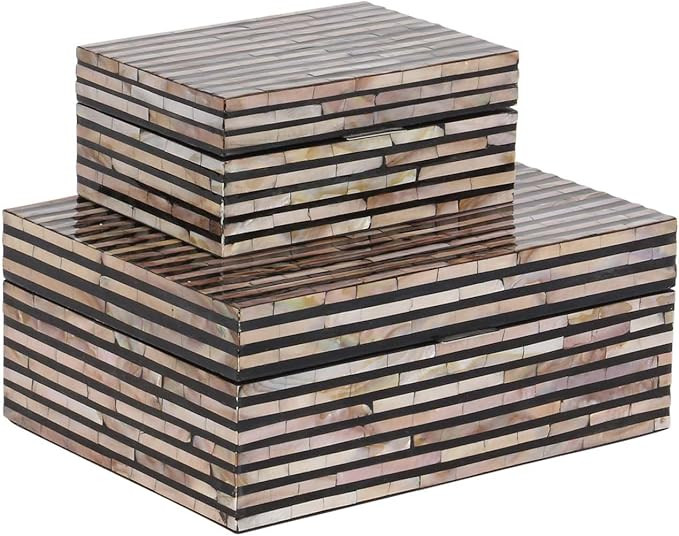 Deco 79 Mother of Pearl Handmade Box with Hinged Lid, Set of 2 12", 8"W, Black | Amazon (US)