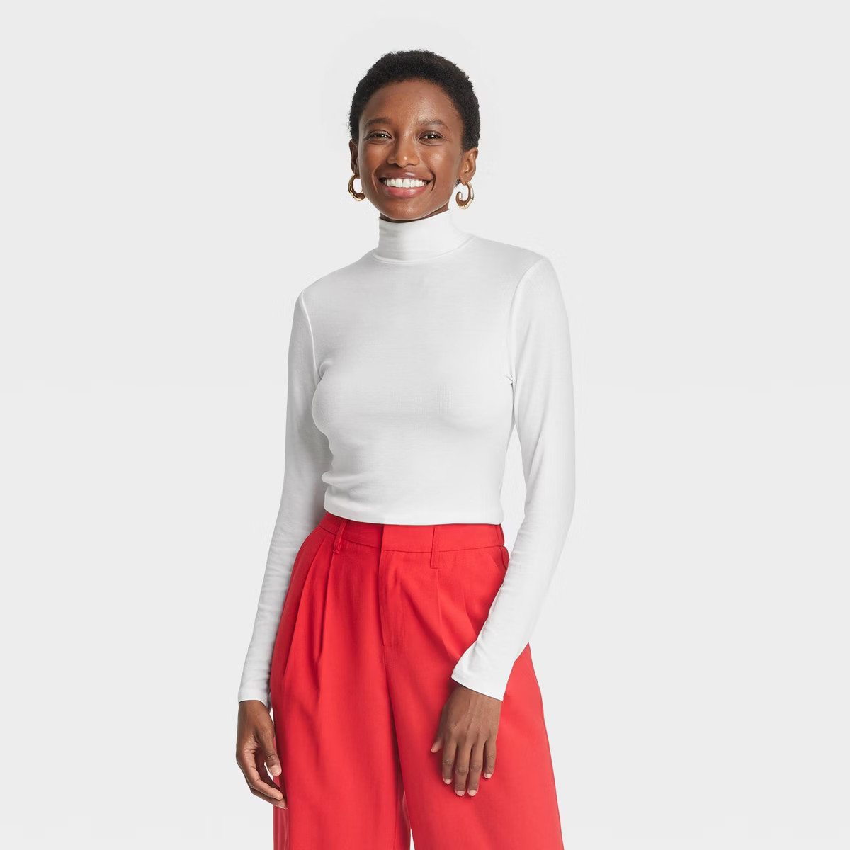 Women's Long Sleeve Mock Turtleneck Ribbed T-Shirt - A New Day™ | Target