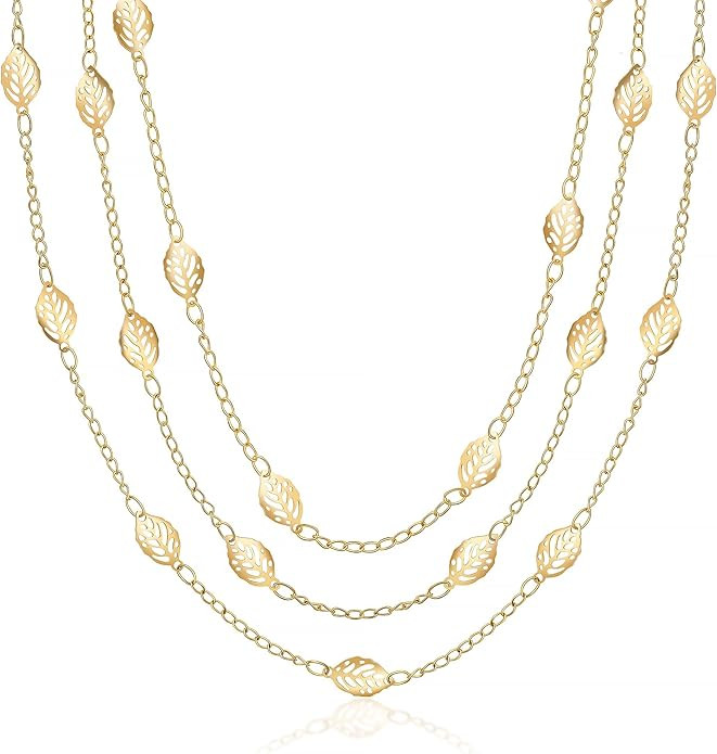 Barzel 18K Gold Plated Cascading Layer Leaf Necklace, 16-20 Inches with 2 Inches Extension - Made... | Amazon (US)