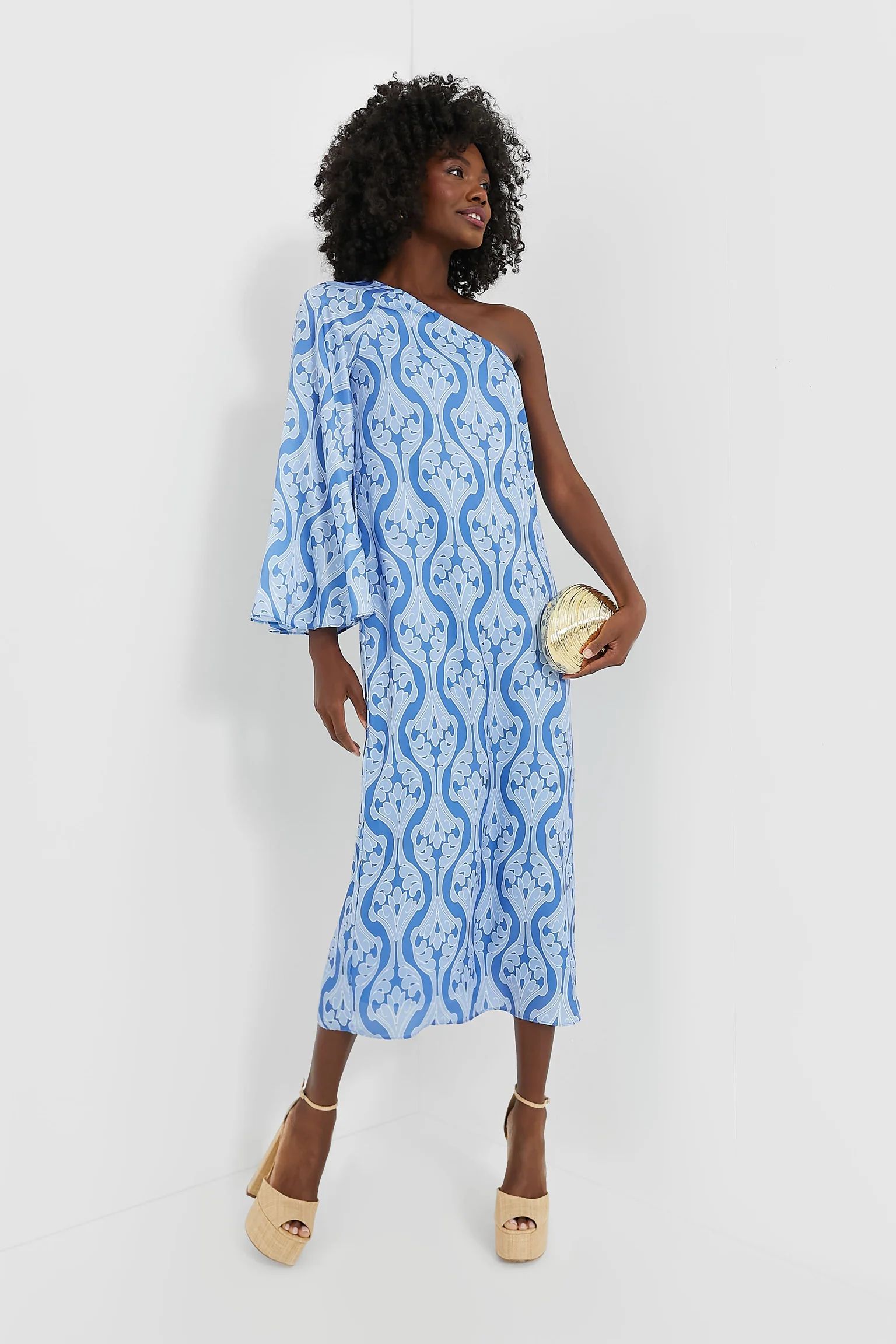 One Shoulder Blue Geometric Luna Dress | Tuckernuck (US)