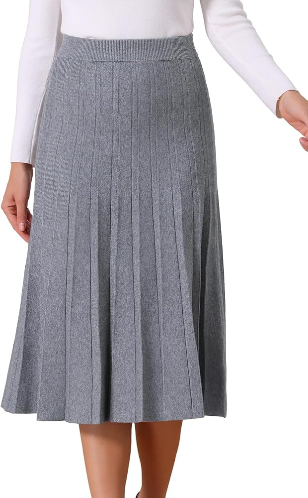 Seta T Women's Pleated Skirts High Waist Stretchy A Line Ribbed Knit Sweater Midi Skirt Fall Wint... | Amazon (US)