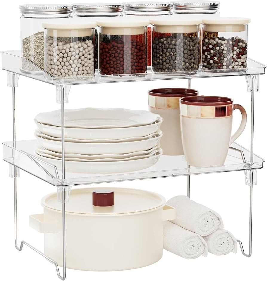 STARLATTA 2 Pcs Cabinet Organizer Shelf, Stackable Kitchen Counter Shelves, Spice Rack,Countertop... | Amazon (US)