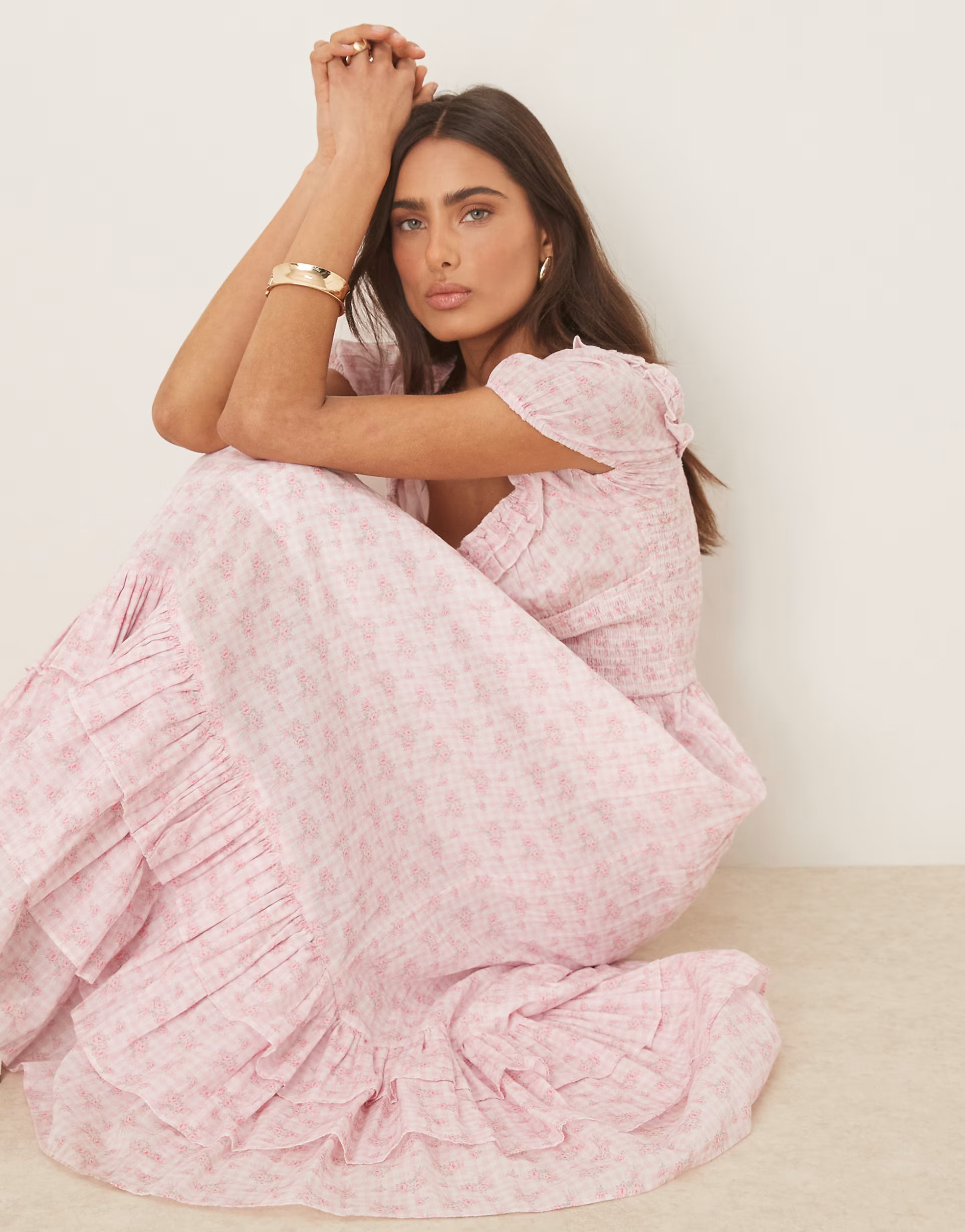 Amy Jane London Adeline sweetheart maxi dress in pink ditsy gingham | ASOS (Global)