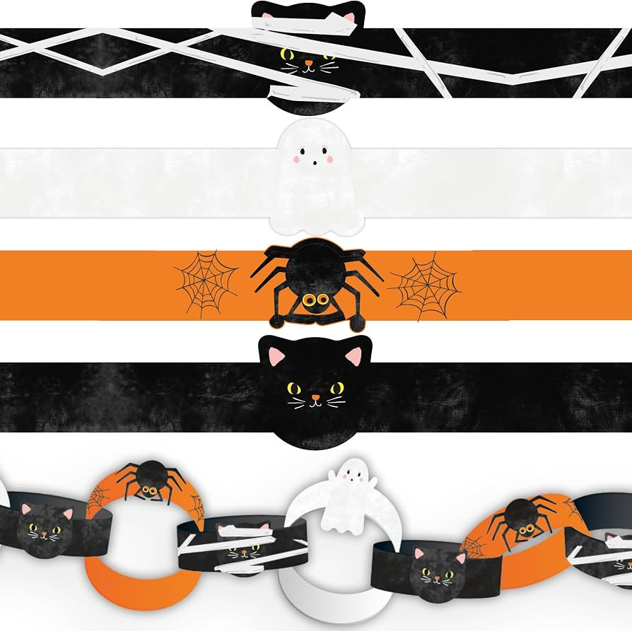 Talking Tables 100 x Paper Chains, 21ft Halloween Paper Garland, Precut Spooky Prints with Cats, ... | Amazon (US)