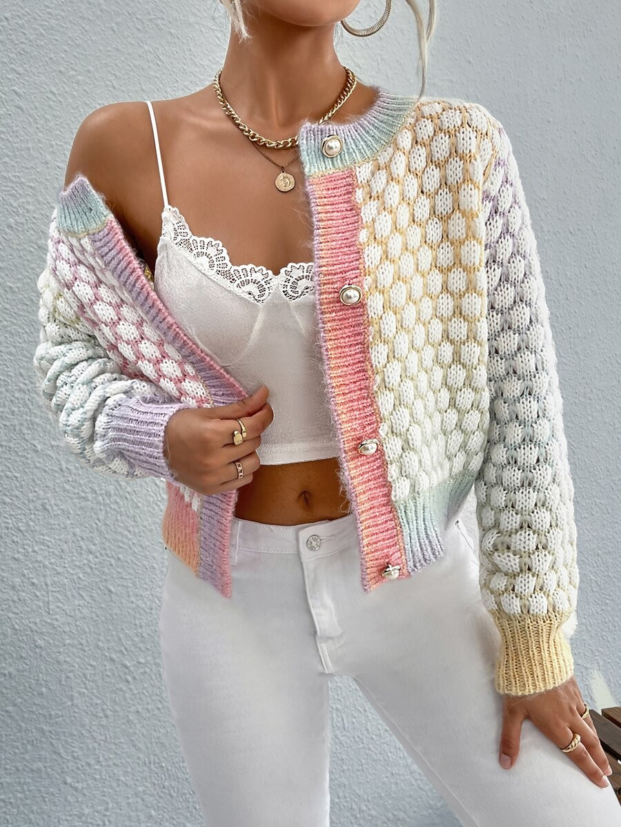 SHEIN Relaxiva Ombre Marled Knit Button Front Cardigan,Long Sleeve Tops | SHEIN