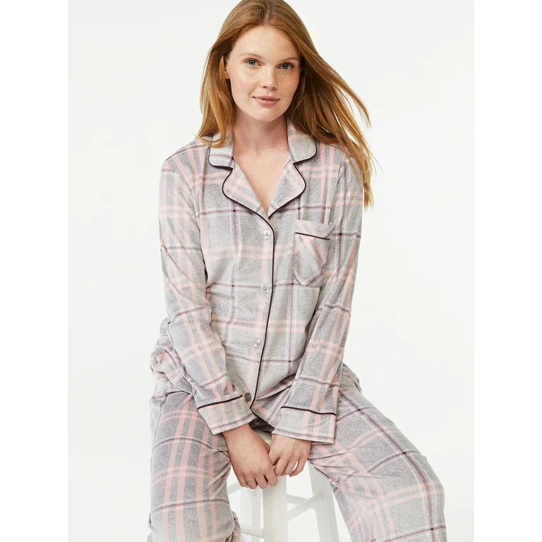 Joyspun Women's Velour Knit Pajama Set, 2-Piece, Sizes up to 3X - Walmart.com | Walmart (US)