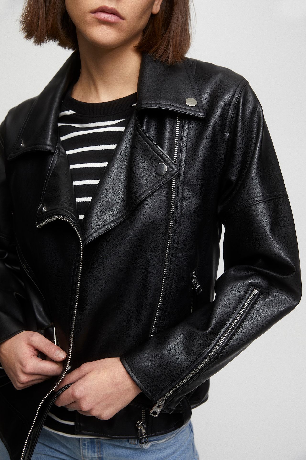Oversize faux leather biker jacket | PULL and BEAR UK