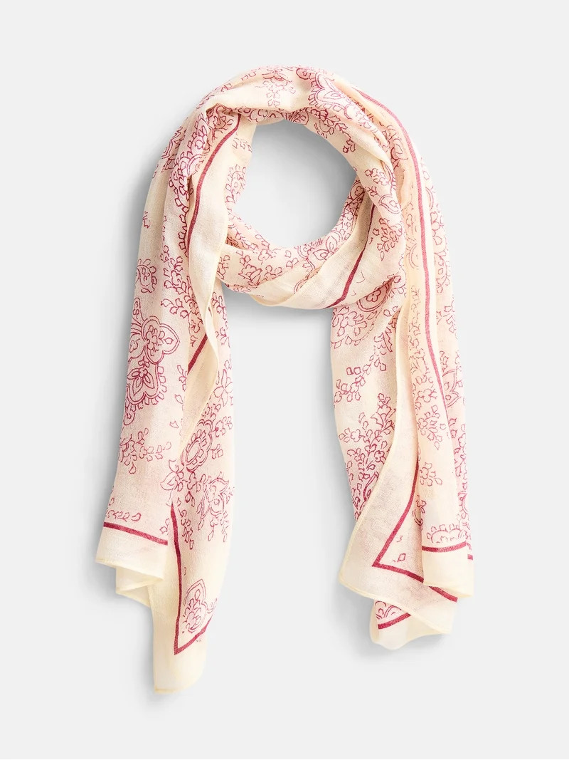 Scenario Women's Woven Oblong Printed Scarf, White | Walmart (US)