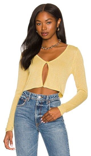 Amanda Button Front Sweater in Gold | Revolve Clothing (Global)