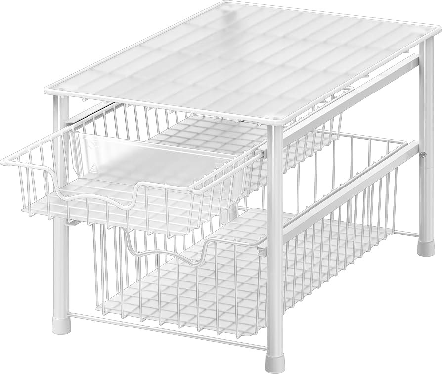 Simple Houseware Stackable Sliding Basket Organizer Drawer, White, 2-Tier | Amazon (US)
