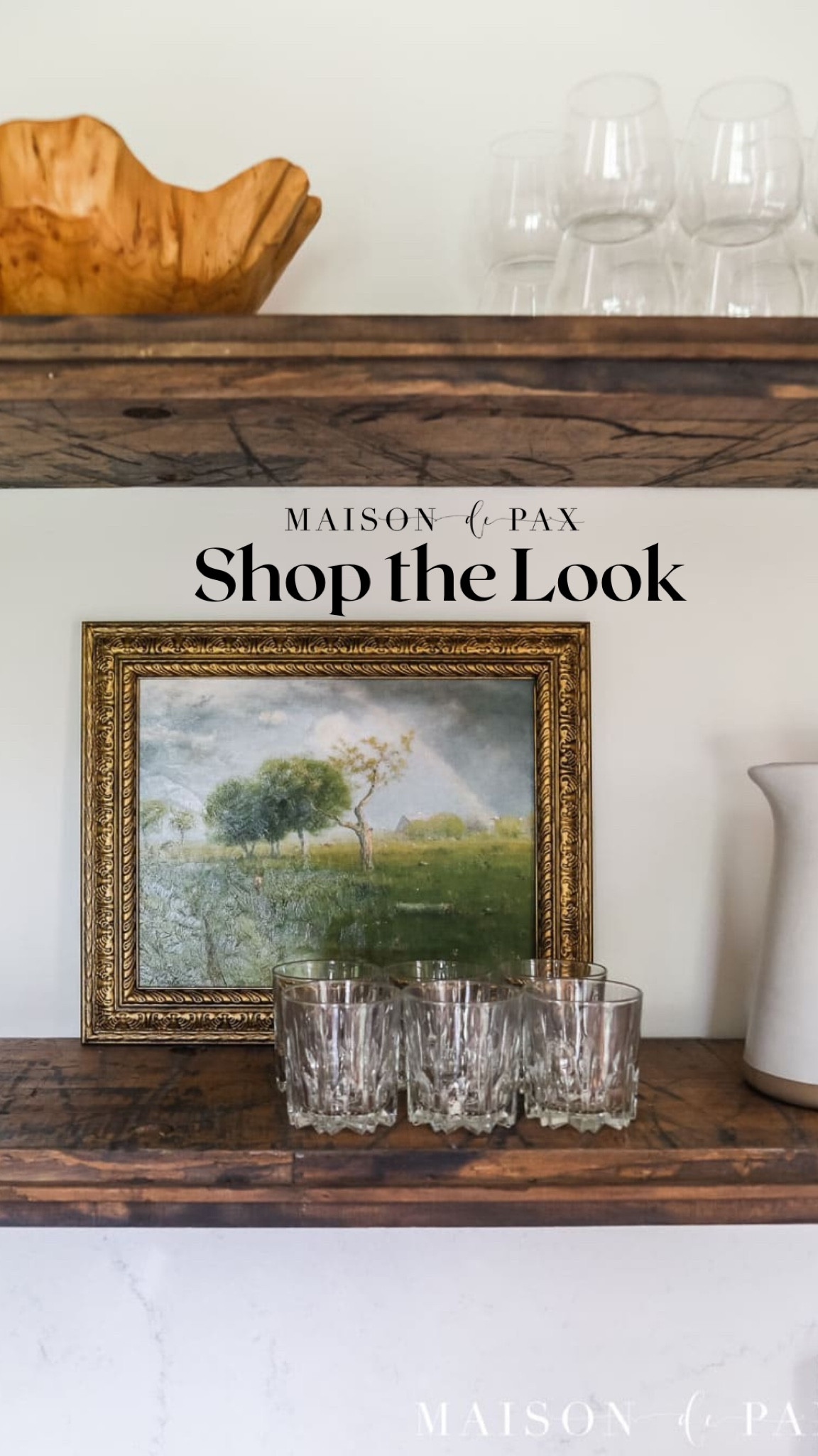 Style your dining shelves like a pro with these simple and classic items. Pitcher, diy art, drinking glasses, teak bowl 

#LTKfamily #LTKhome