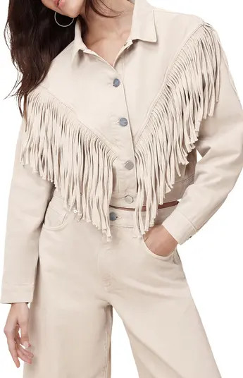 AllSaints Marlene Fringe Trim Denim Jacket | Nordstrom | Nordstrom