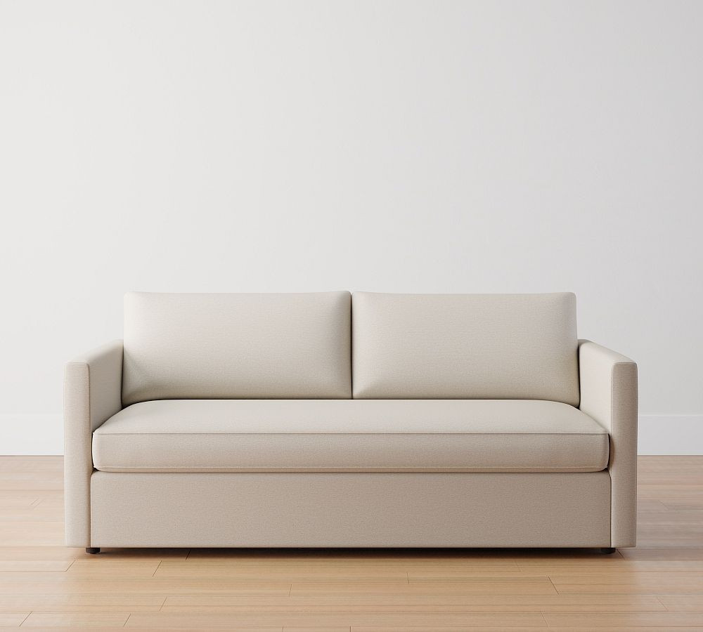 Union Upholstered Loveseat 73"" with Bench Cushion, Box Edge, Polyester Wrapped Cushions, Heathered Chenille Stone | Pottery Barn (US)