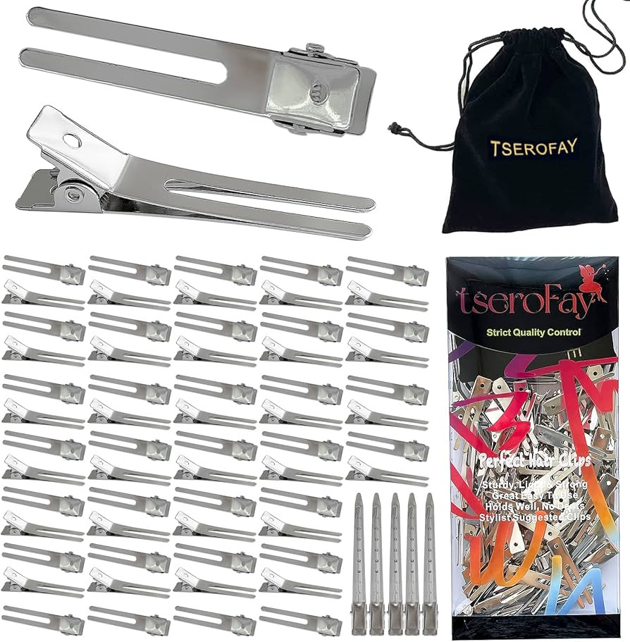 65 Pcs Metal Silver Hair Clips for Women Pin Curl Roller, 1.8” Double Prong Root Lift Clips for... | Amazon (US)