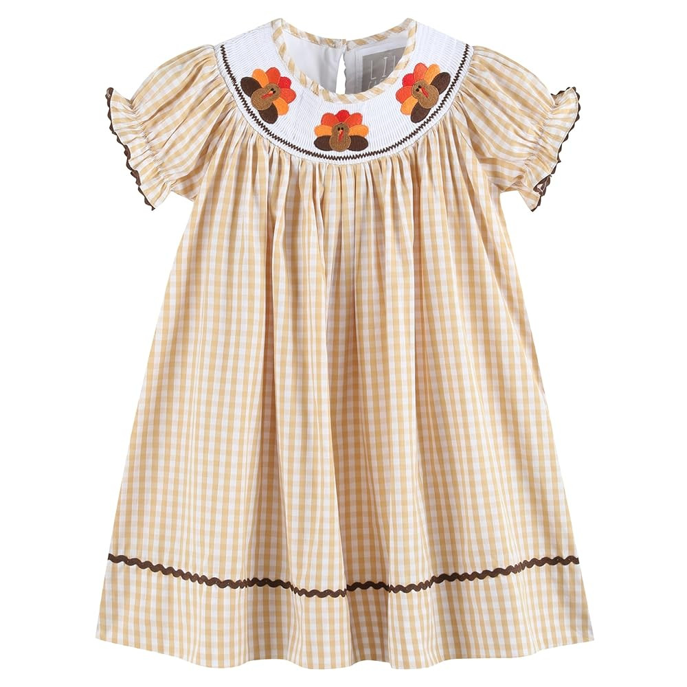 Lil cactus Baby and Girls Smocked Pumpkin Thanksgiving Bishop Dress | Amazon (US)