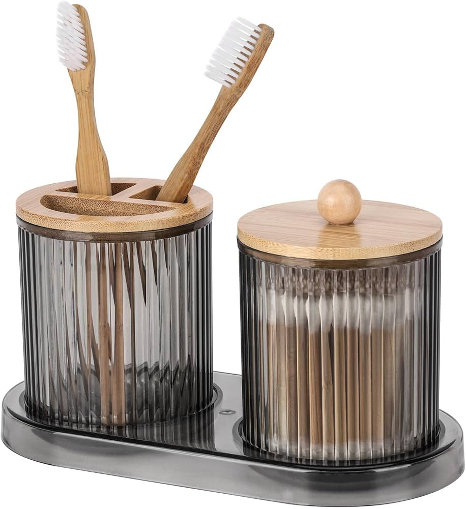 Tbestmax 12oz Qtip Holder with Tray, Bathroom Organizer Accessories Storage Containers, Black Pla... | Amazon (US)