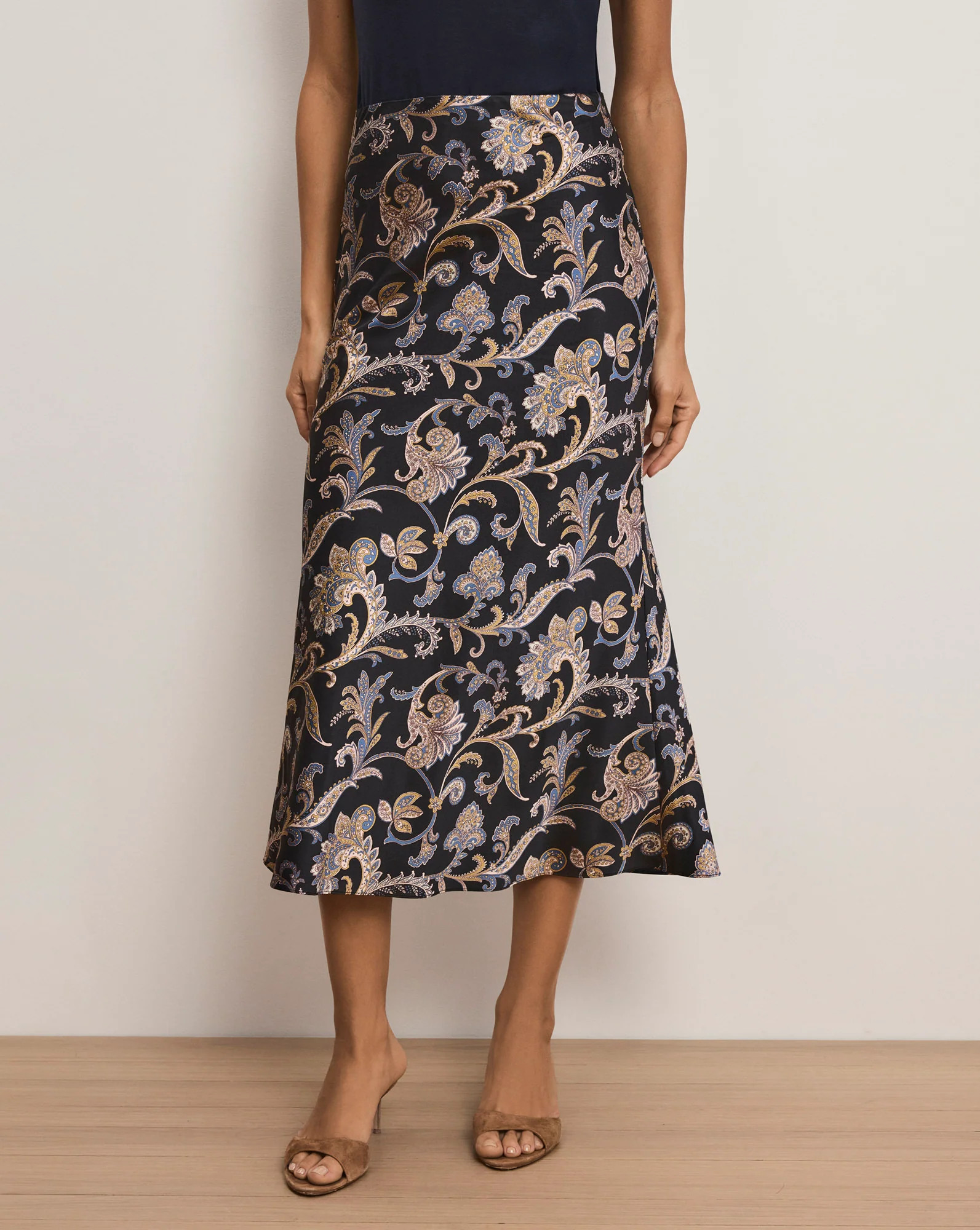 Clover Paisley Midi Skirt in Black Multi | Veronica Beard | Veronica Beard