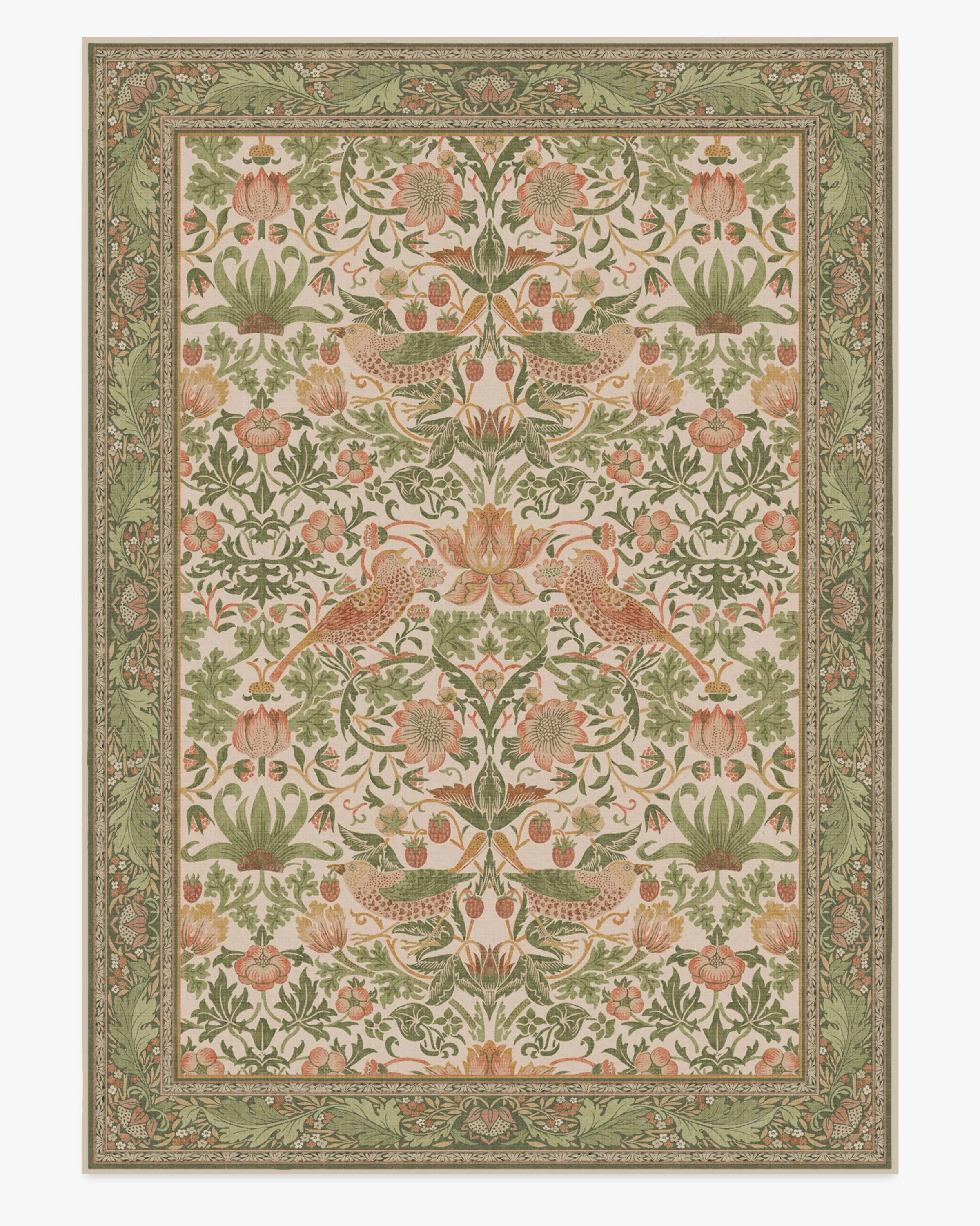 Strawberry Thief Sage & Rose Flatwoven Rug by Morris & Co. | Ruggable