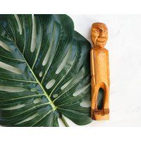 Vintage Wooden Figurine-Hand Carved-Tiki Hut-Man Statue-Boho Decor | Etsy (US)