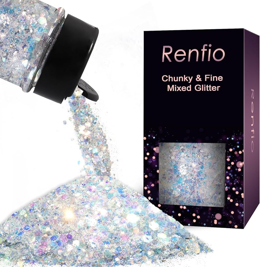 Renfio Opal Chunky Glitter, 1.75oz/50g Silver Glitter, Dreamy High Sparkle Glitter for Crafts Hol... | Amazon (US)