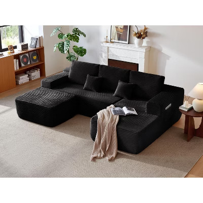 104"Cloud Sectional Sofa,U-Shaped Chaise,Deep Seat,Side Pockets,Plush Fabric,No Assembly,Black,Right Facing | Target