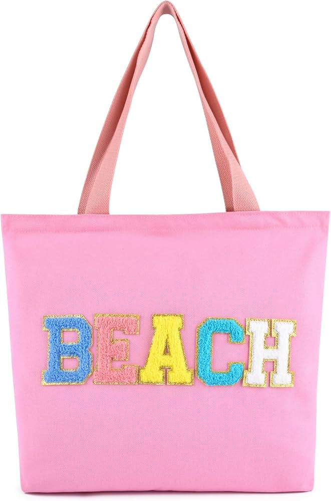 Aileam Beach Bags for Women Pink Beach Please Tote Bag Large Canvas Swimming Bag Beach Supplies B... | Amazon (US)