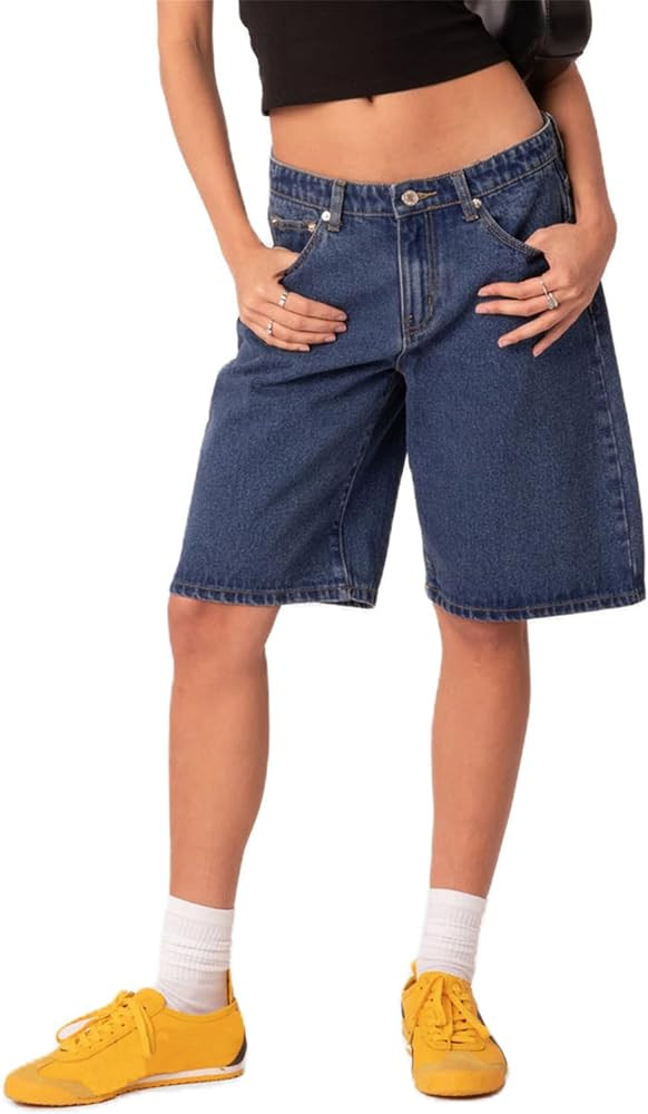 Women Y2k Denim Carpenter Shorts Wide Leg Low Waist Cargo Jean Shorts with Pocket Summer Blokette... | Amazon (US)