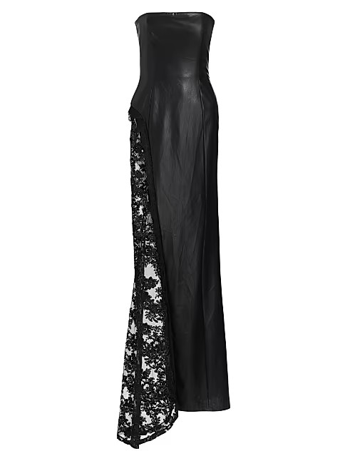 Retha Strapless Vegan Leather & Sequined Gown | Saks Fifth Avenue