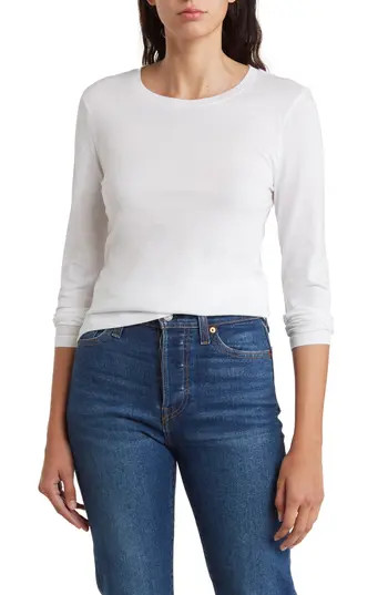Nordstrom Crewneck Long Sleeve Pima Cotton T-Shirt in White at Nordstrom Rack, Size X-Large | Nordstrom Rack