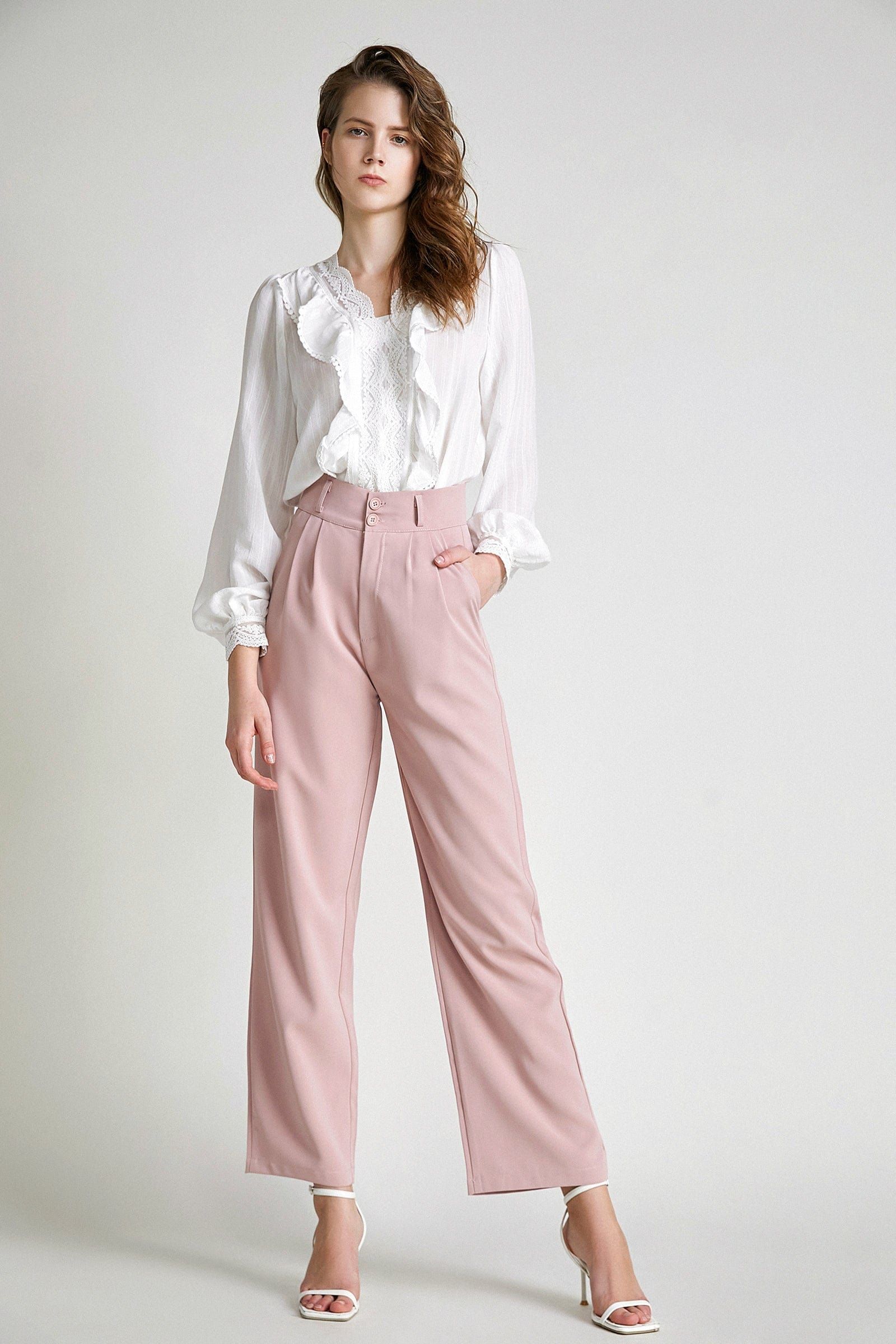 Wide Leg Suit Pants in Light Pink | J.ING