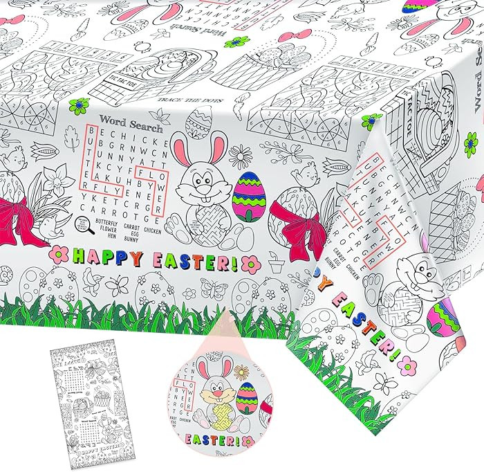 1 Pack Happy Easter Coloring Tablecloth for Kids - Giant Easter Color-in Paper Poster, Rectangle ... | Amazon (US)