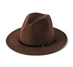 HUDANHUWEI Women's Classic Wide Brim Fedora Hat with Belt Buckle Felt Panama Hat | Amazon (US)