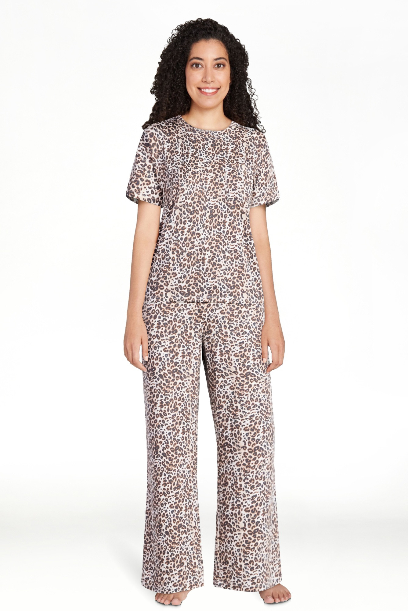 Joyspun Women's Dreamy Soft Collection Short Sleeve Sleep Top and Open Leg Pants Pajama Set, 2-Pi... | Walmart (US)