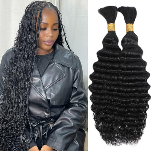 Deep Wave Bulk Hair for Braiding - 18 Inch, 2 Bundles, 100g, Unprocessed Brazilian Curly Hair for Micro Braiding, No Weft, Boho Style | Amazon (US)