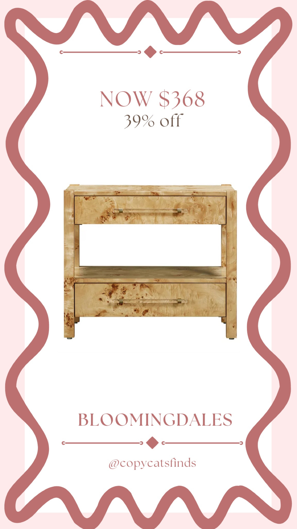 Gorgeous Burl nightstand for such a good price 

#LTKHome #LTKCyberWeek #LTKSaleAlert