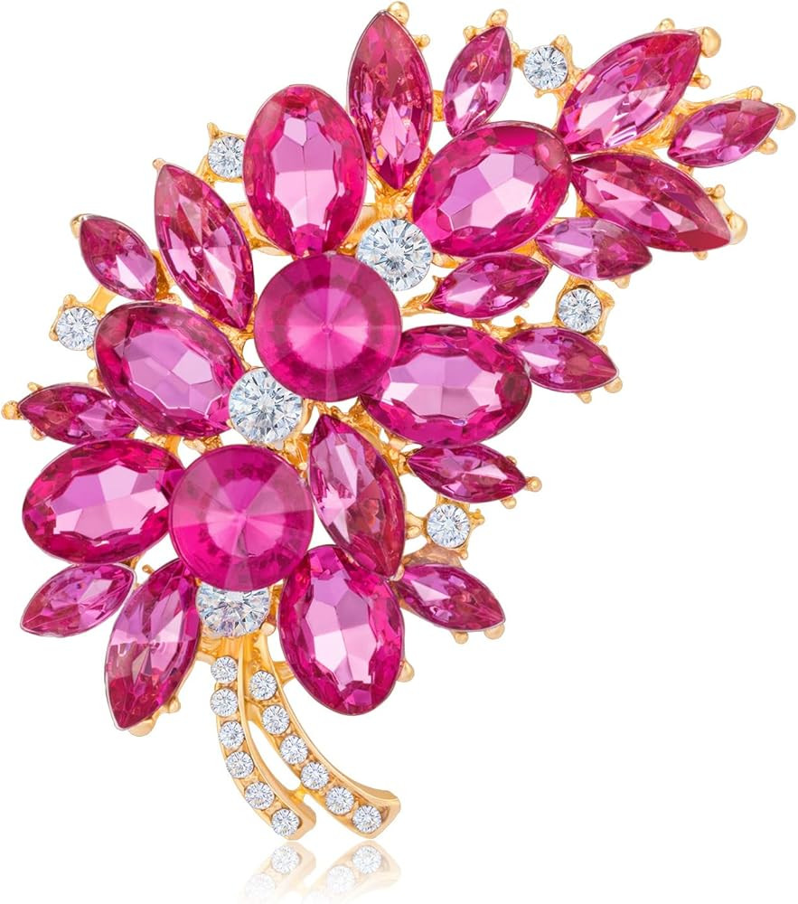 LAXPICOL Vintage Green Austrian Crystal Flower Leaf Bouquet Clusters Large Big Brooch Pin for Wom... | Amazon (US)