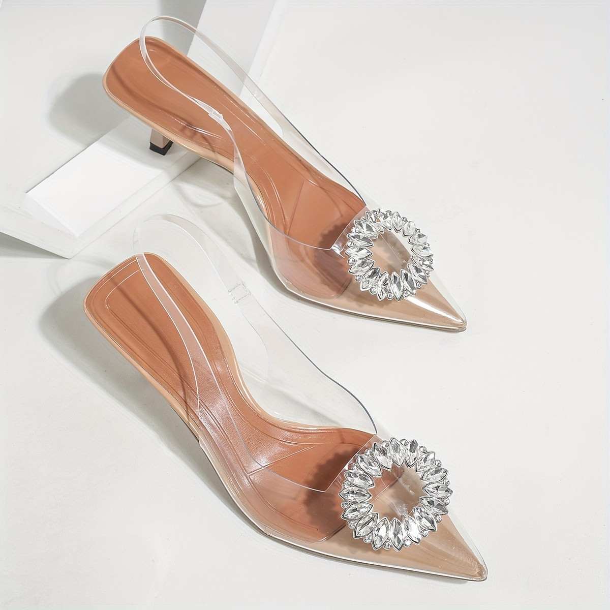 elegant women's crystal embellished transparent pointed toe - {region_name} | Temu Affiliate Program