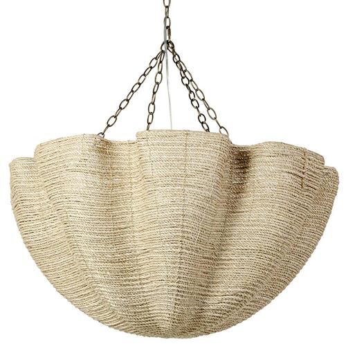 Palecek Isla Coastal Beach Natural Woven Rope Antique Gold Metal Chandelier | Kathy Kuo Home