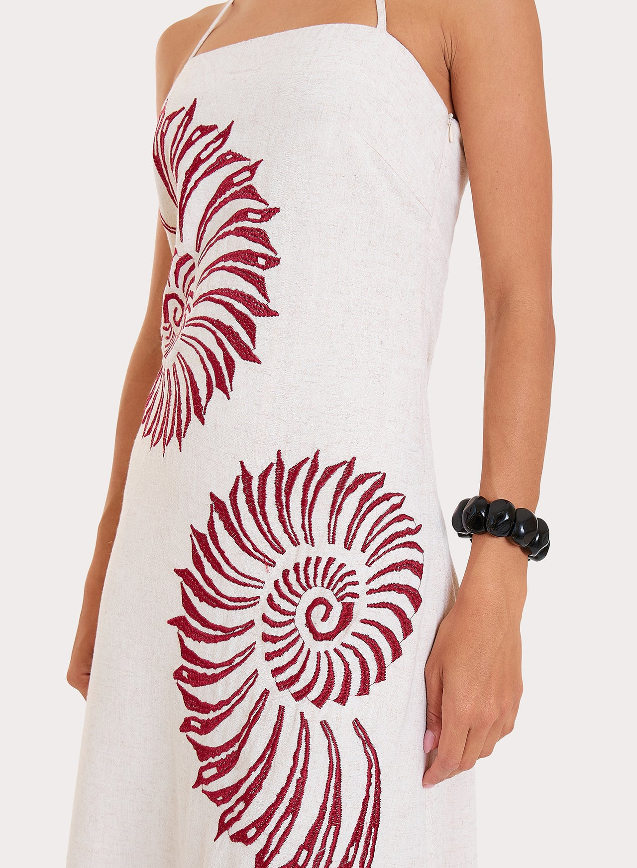 Women's Cream Linen Blend Embroidered Shell Halterneck Maxi Dress | Joanna | 4th & Reckless | 4th & Reckless