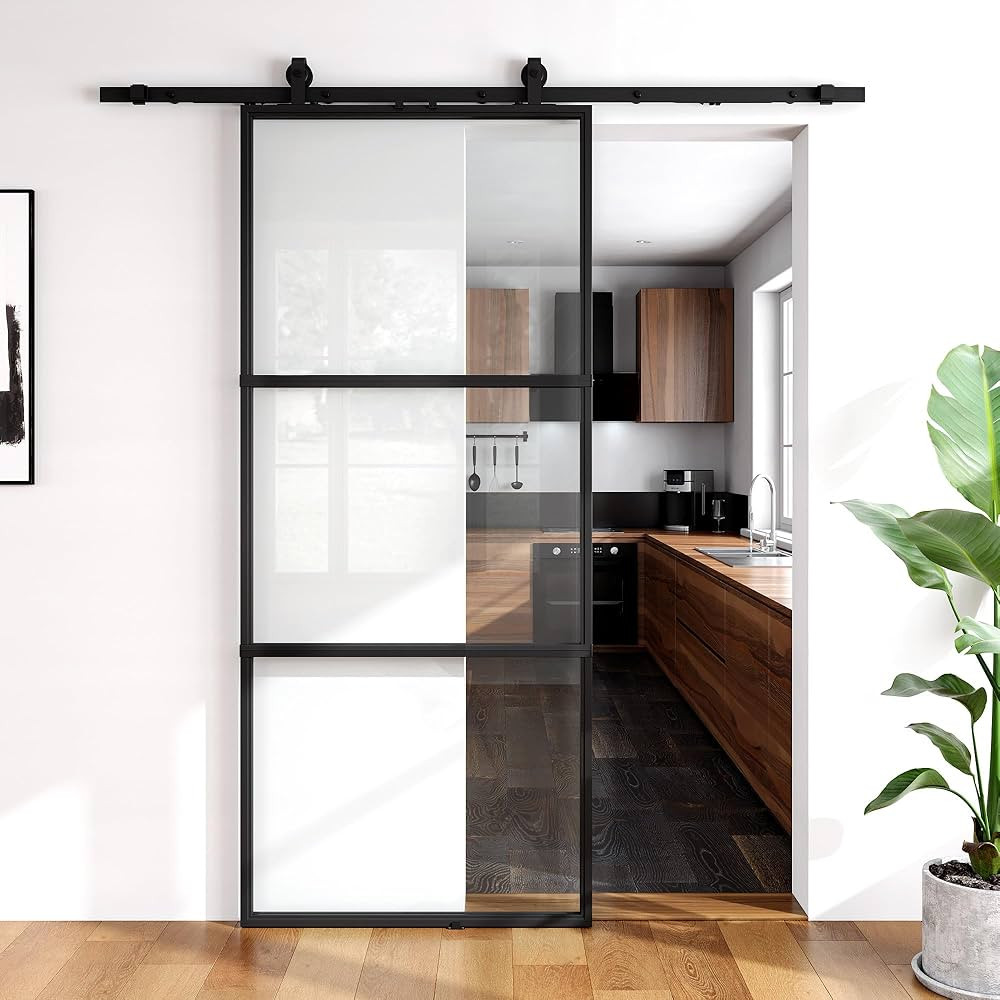 SmartStandard 36in x 84in Glass Barn Door,Clear Glass Sliding Barn Door with Hardware Kit Include... | Amazon (US)