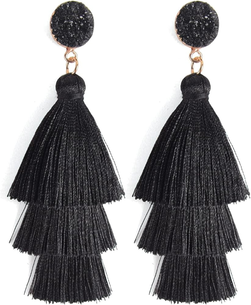 BELMARTI Colorful Statement Layered Tassel Earrings, Druzy Stud Bohemian Dangle Drop Earrings, Ha... | Amazon (US)