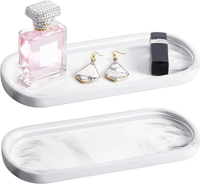 Amazon.com: 2 Pieces Bathroom Vanity Marble Tray Resin Kitchen Sink Oval Trays Toilet Tank Storag... | Amazon (US)