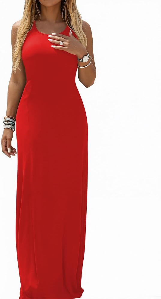 Ulovmi Women Summer Maxi Dresses Long Casual Club Party Sleeveless Tank Sundress | Amazon (US)